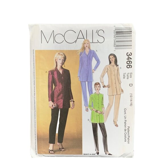 McCalls Womens Tunic Shirt Pants Sewing Pattern 3466 Size 12-14-16 uncut - Picture 1 of 2